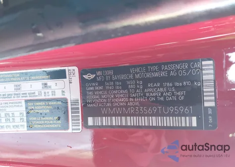 2009 Mini Cooper from USA, damaged, VIN WMWMR33569TU95961